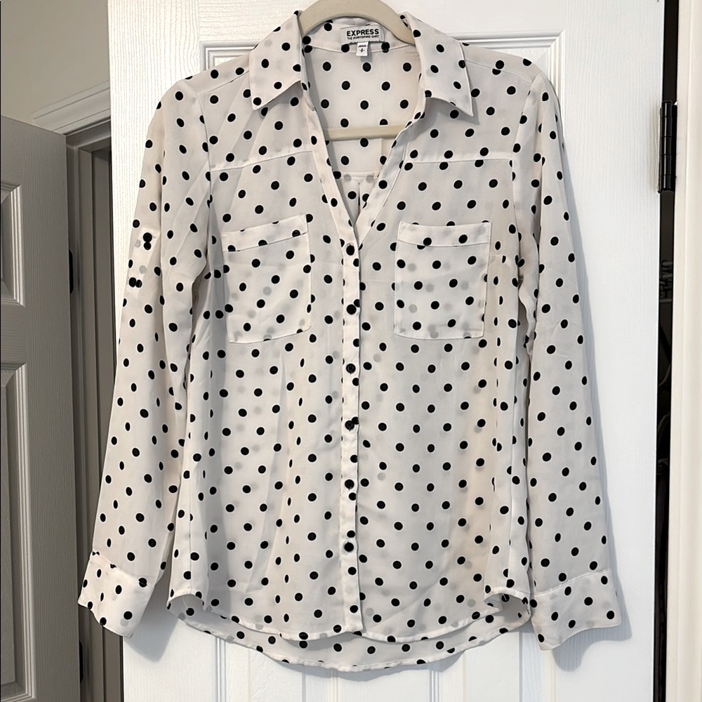 Express Black and White Button Down Shirt Notched Collar